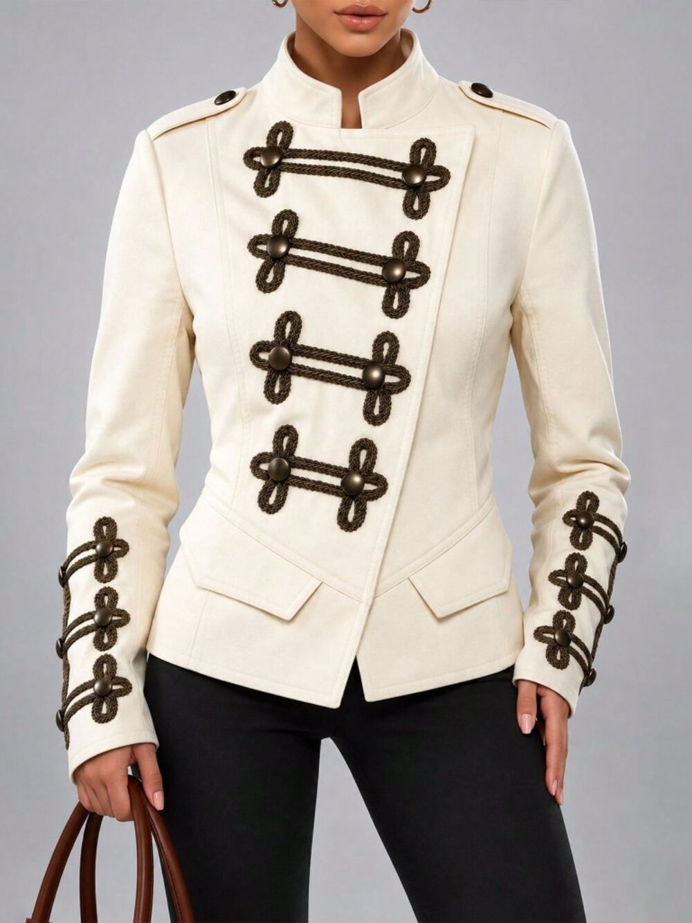 Off White Casual Women's Slim Party Collar Long Sleeve Cardigan
